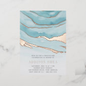 Luxe Aqua Marble Graduation Party Foil Invitation (Standing Front)