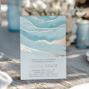 Luxe Aqua Marble Quinceanera Foil Invitation