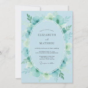 Luxe Aqua Painted Foliage Wedding Invitation