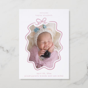 Luxe Baby Announcement, Doodle Frame in Pink Letterpress Photo Cards