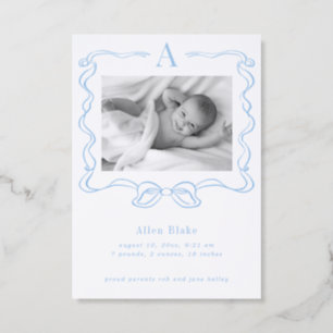 Luxe Baby Blue Bow Frame Letterpress Photo Cards
