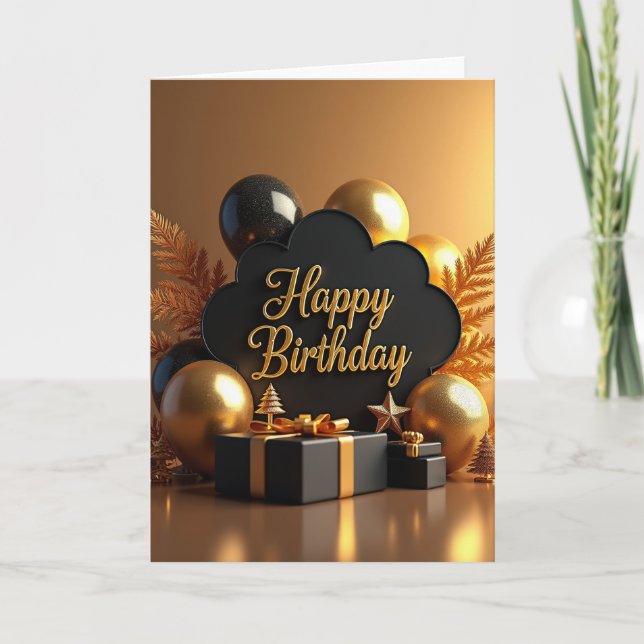 Luxe Black And Gold Birthday Card (Front)