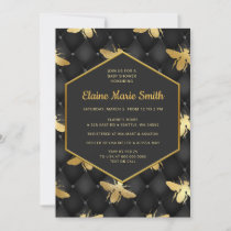 Luxe Black and Gold Honey bee Baby Shower Invitation