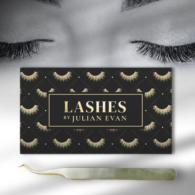 Luxe Black and Gold Lash Stylist Business Card (Creator Uploaded)
