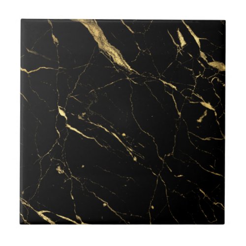 Luxe Black and Gold Marble Ceramic Tile