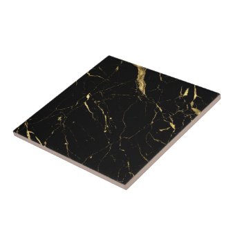 Luxe Black and Gold Marble Ceramic Tile | Zazzle