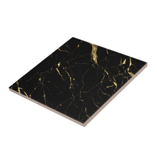 Luxe Black and Gold Marble Ceramic Tile | Zazzle