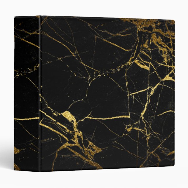 Luxe Black and Gold Marble Texture 3 Ring Binder (Front/Spine)