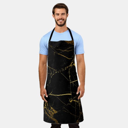Luxe Black and Gold Marble Texture Apron