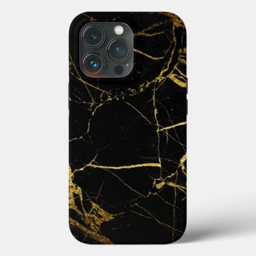 Luxe Black and Gold Marble Texture iPhone 13 Pro Case