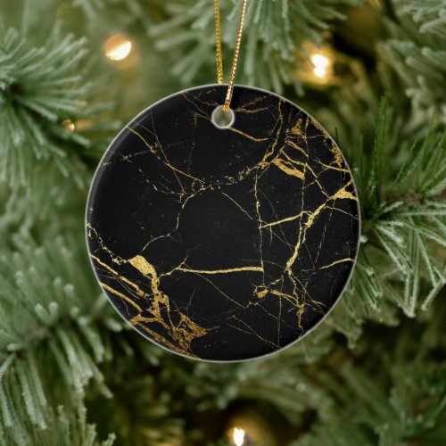 Luxe Black and Gold Marble Texture Ceramic Ornament