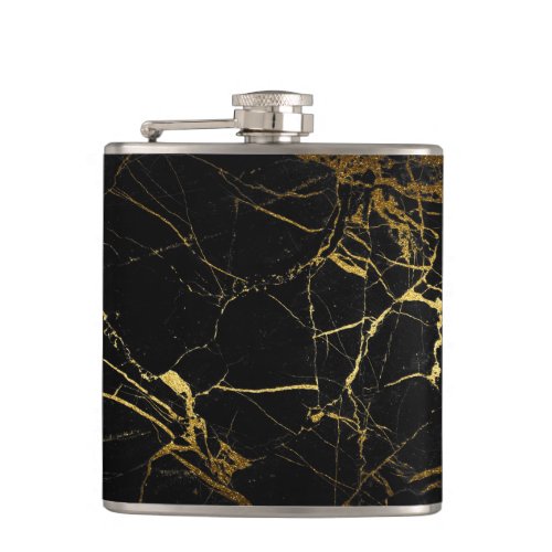 Luxe Black and Gold Marble Texture Flask