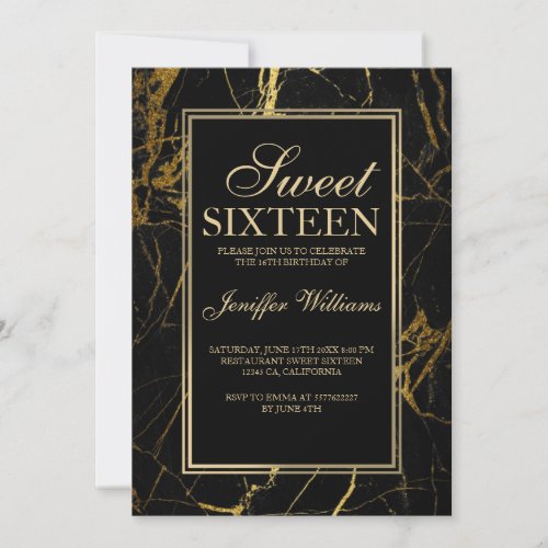 Luxe Black and Gold Marble Texture                 Invitation