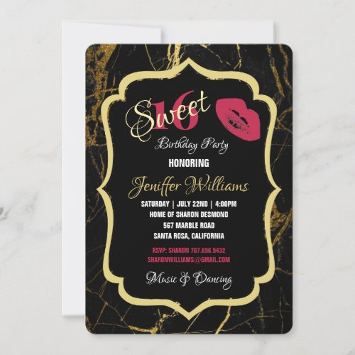 Luxe Black and Gold Marble Texture                 Invitation