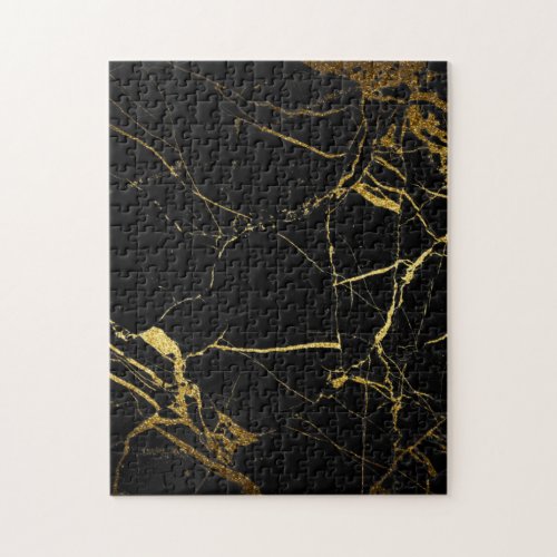 Luxe Black and Gold Marble Texture Jigsaw Puzzle