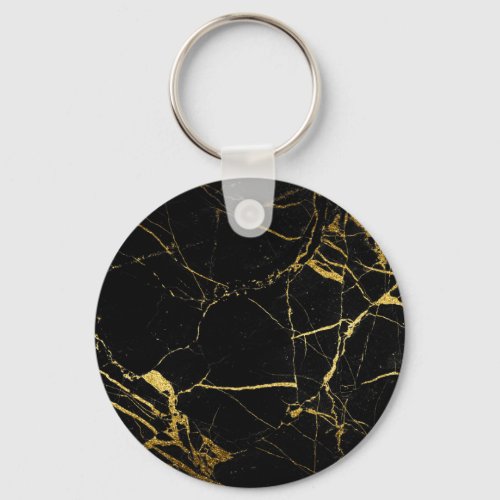 Luxe Black and Gold Marble Texture Keychain