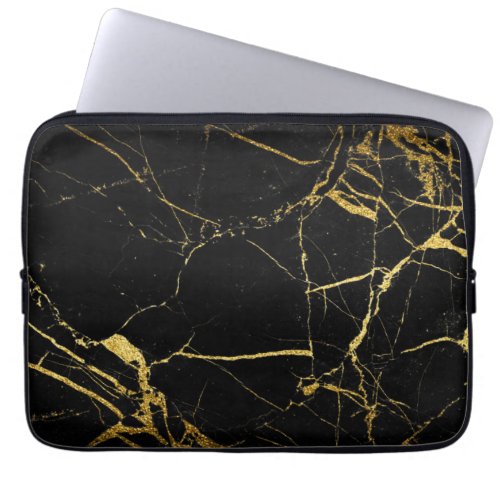 Luxe Black and Gold Marble Texture Laptop Sleeve