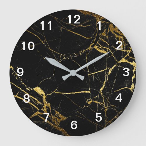 Luxe Black and Gold Marble Texture Large Clock