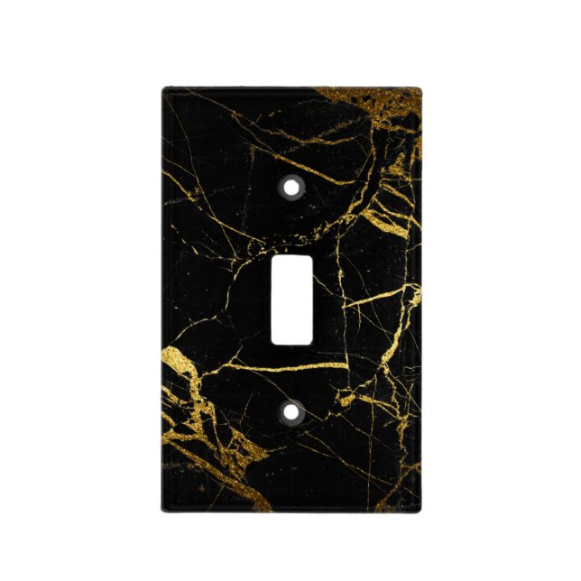 Luxe Black and Gold Marble Texture Light Switch Cover (Front)