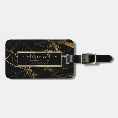 Luxe Black and Gold Marble Texture                 Luggage Tag