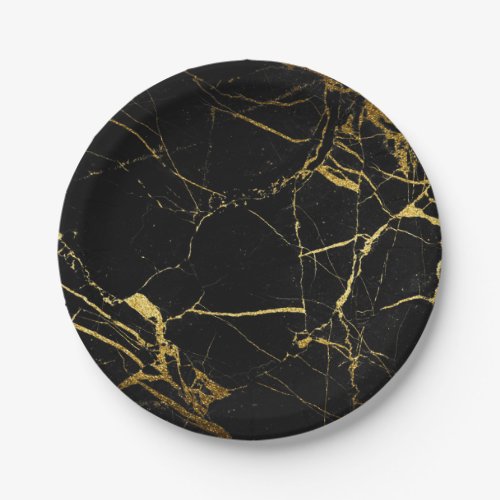Luxe Black and Gold Marble Texture Paper Plates