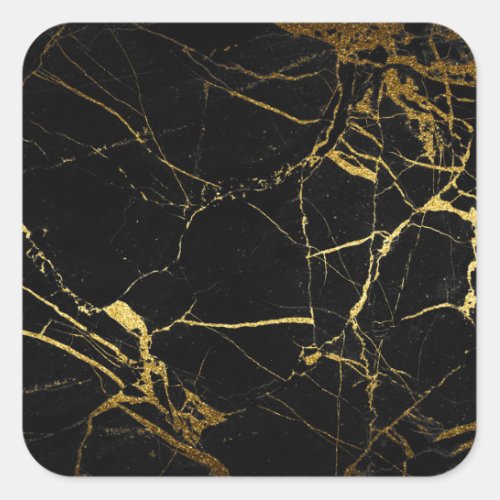 Luxe Black and Gold Marble Texture Square Sticker
