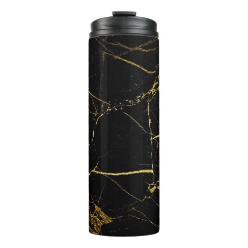 Luxe Black and Gold Marble Texture Thermal Tumbler