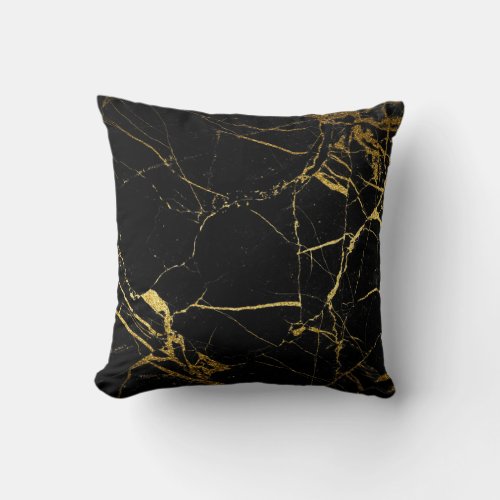 Luxe Black and Gold Marble Texture Throw Pillow