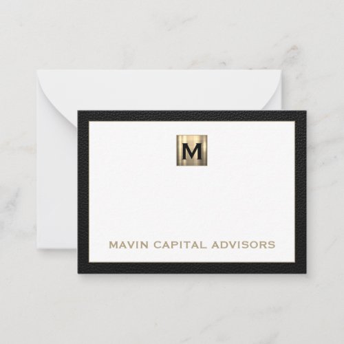 Luxe Black and Gold Monogram Notecard