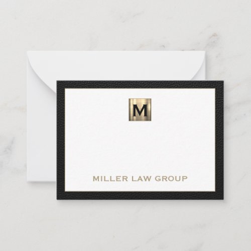 Luxe Black and Gold Professional Monogram Note Card