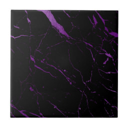 Luxe Black and Purple Marble Ceramic Tile