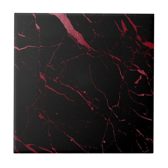 Luxe Black and Red Marble Ceramic Tile (Front)