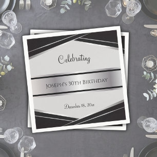 Luxe Black and Silver 30th Birthday Event Napkins