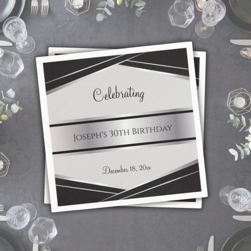 Luxe Black and Silver 30th Birthday Event Napkins