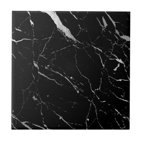 Luxe Black and Silver Marble Ceramic Tile