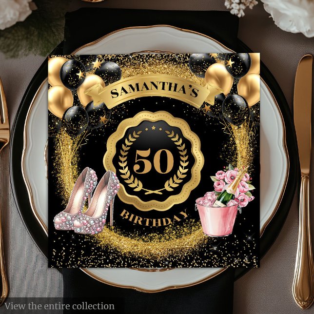 Luxe Black Balloons Napkins with Gold Glitter Art (Luxe Black Balloons Napkins with Gold Glitter Art

)