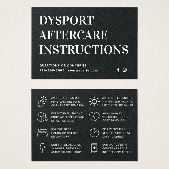 Luxe Black Classic Dysport Aftercare Guide (Front & Back)