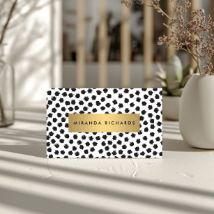 Luxe Black Confetti Dots II with Gold Bar Business Card