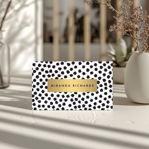 Customizable Luxe Black Confetti Dots II with Gold Bar Business Cards