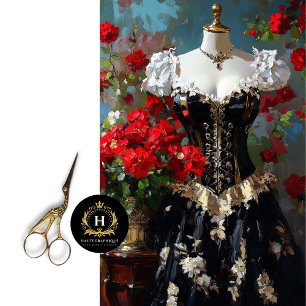 Luxe Black Corset Mannequin Red Floral Decoupage Tissue Paper