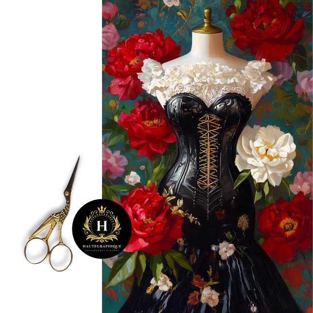 Luxe Black Corset Mannequin Red Floral Decoupage Tissue Paper (Creator Uploaded)