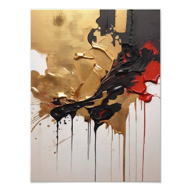 Luxe Black, Gold, and Red Abstract Photo Print (Front)