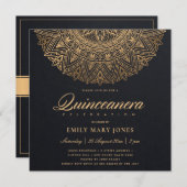 LUXE BLACK GOLD CLASSIC ORNATE MANDALA QUINCEANERA INVITATION (Front/Back)