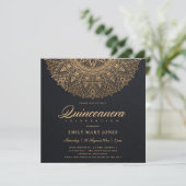 LUXE BLACK GOLD CLASSIC ORNATE MANDALA QUINCEANERA INVITATION (Standing Front)