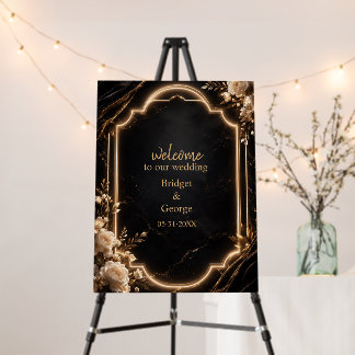 Luxe Black Gold Floral neon Wedding Elegance Foam Board