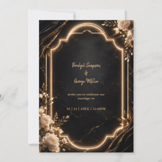 Luxe Black Gold Floral neon Wedding Elegance Invitation