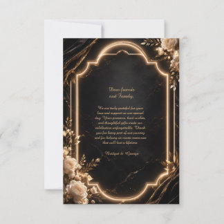 Luxe Black Gold Floral neon Wedding Elegance Thank You Card