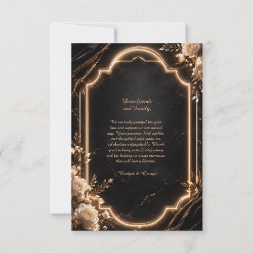 Luxe Black Gold Floral neon Wedding Elegance Thank You Card