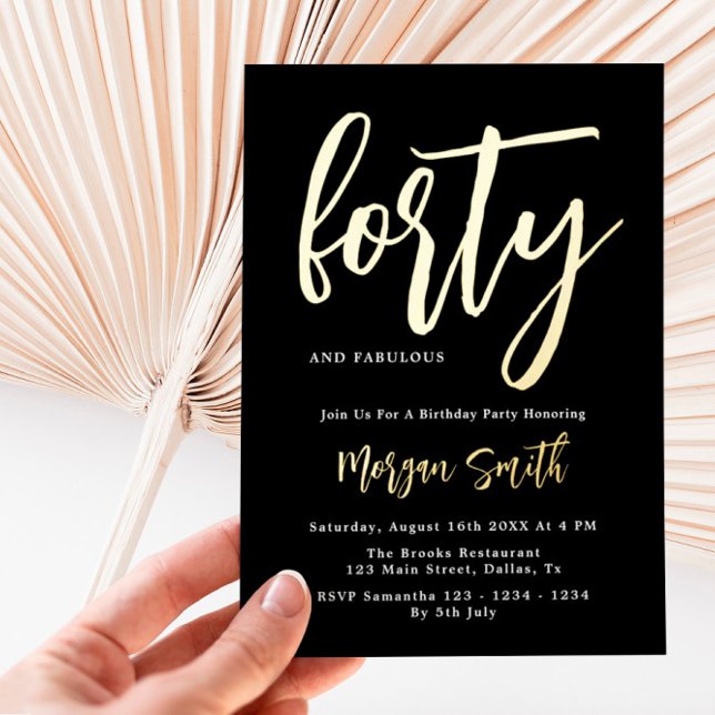 Luxe Black Gold Foil Elegant 40th Birthday Foil Invitation (Creator Uploaded)