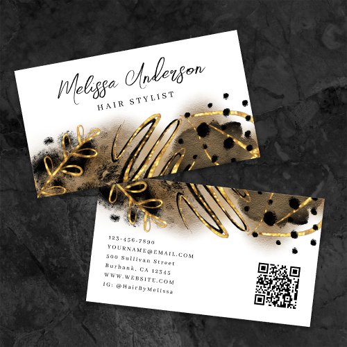 Luxe Black Gold Glitter QR Code Business Card